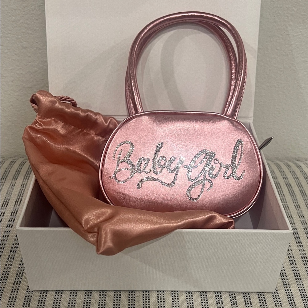 Amina Muaddi Pink Mini Bag Baby Girl Purse Leather Rhinestone